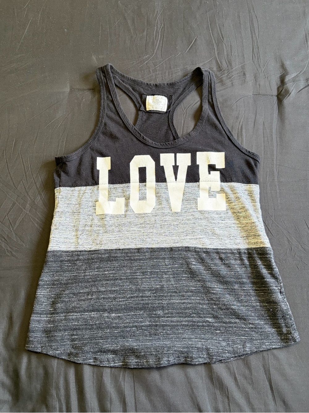 2016 style Black and gray tank top with white 'LOVE' text. Size M.